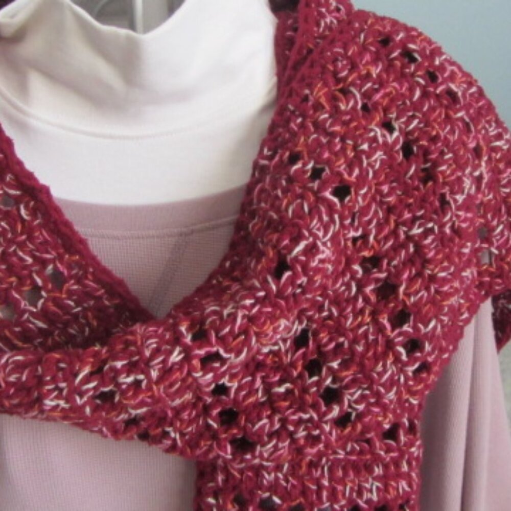 New handmade scarf acrylic crochet wine pink sparkle stylish $25